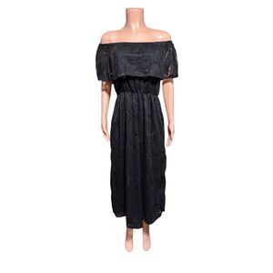 Sirenlily womens short sleeve off the shoulder black maxi dress S